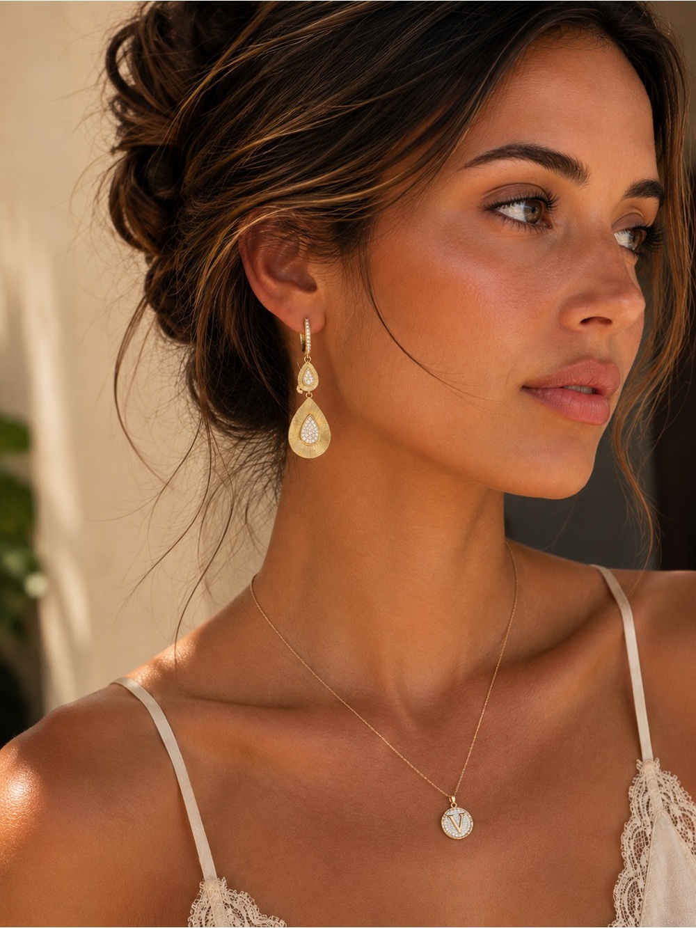 14 Karat Gold |Vintage Diamond Teardrop Drop Earrings – Textured Gold